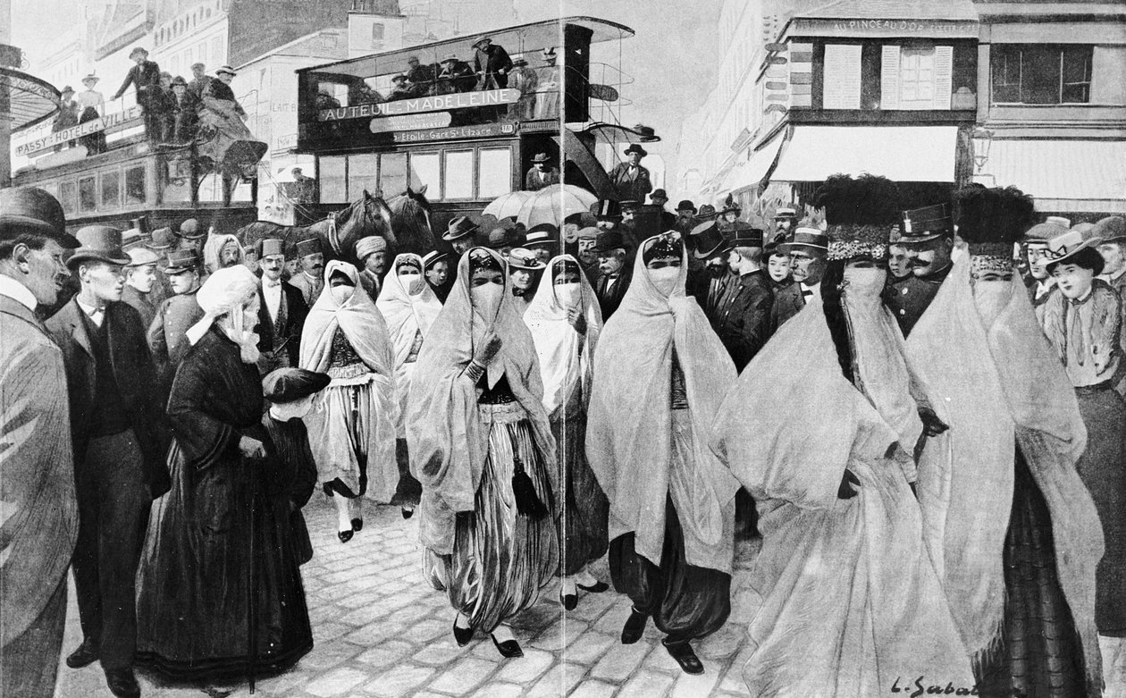 Weltausstellung: Künstler des orientalischen Theaters kehren zum Trocadero zurück, 1900 von Louis Remy Sabattier