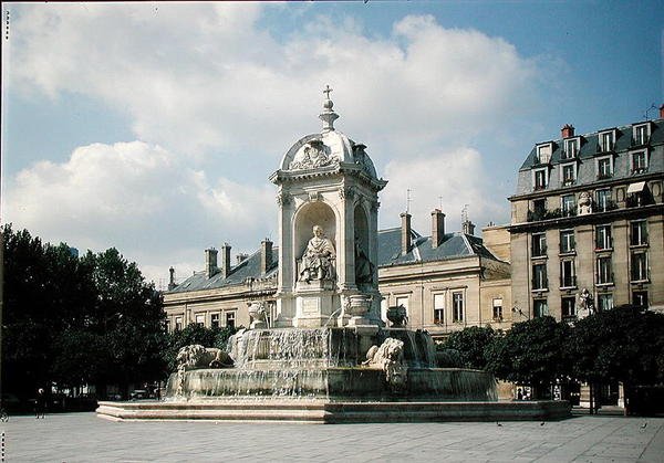 Ansicht des Fontaine des Quatre-Evêques, Place Saint-Sulpice, erbaut 1844 von Louis or Ludovico Visconti