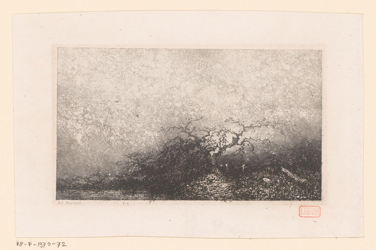 Landschaft mit einem Baum an einem Teich von Louis Adolphe Hervier