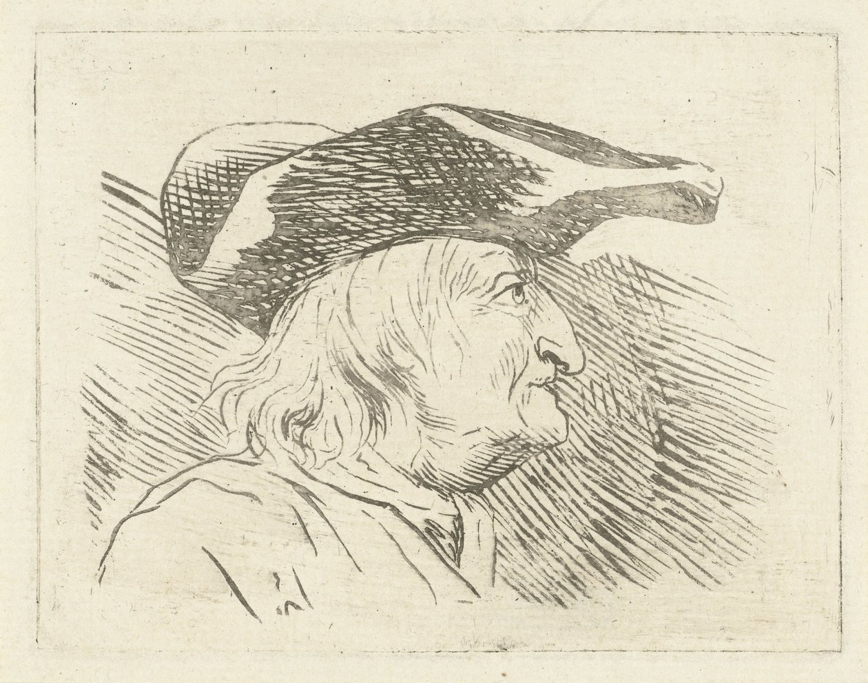 Männerkopf mit Hut im Profil nach rechts von Louis Bernard Coclers