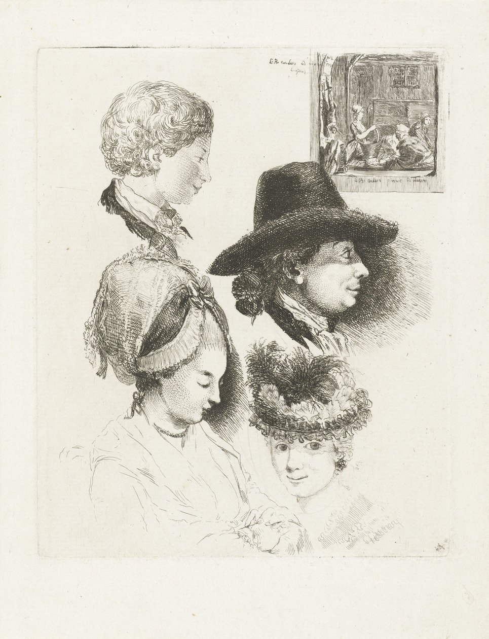 Studienblatt mit Porträts von Louis Bernard Coclers und seiner Familie von Louis Bernard Coclers