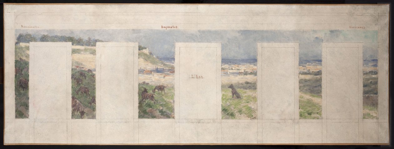 Skizze für das Rathaus von Bagnolet: Blick auf die Umgebung von Bagnolet (Osten) von Louis Beroud