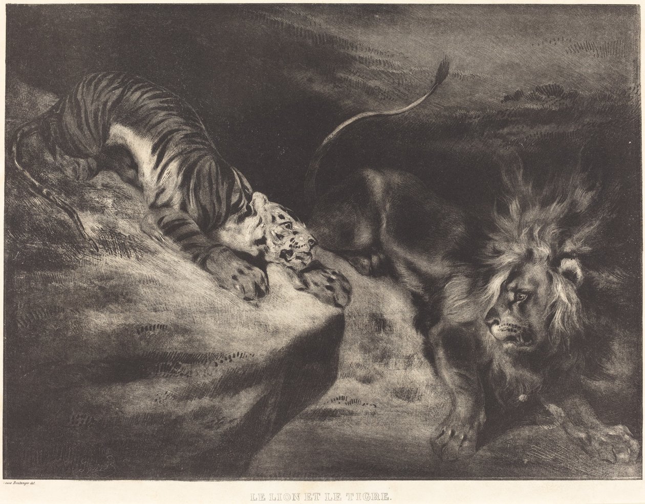Der Löwe und der Tiger von Louis Candide Boulanger after Eugène Delacroix