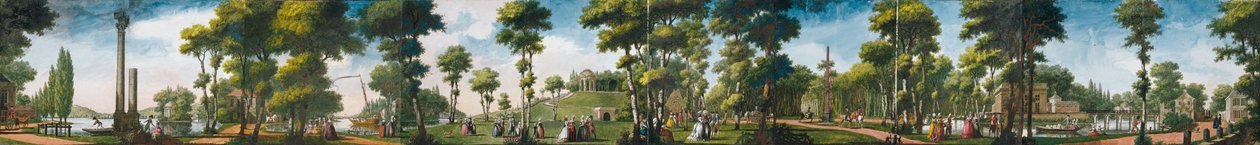 Figuren, die in einem Park spazieren von Louis Carrogis Carmontelle