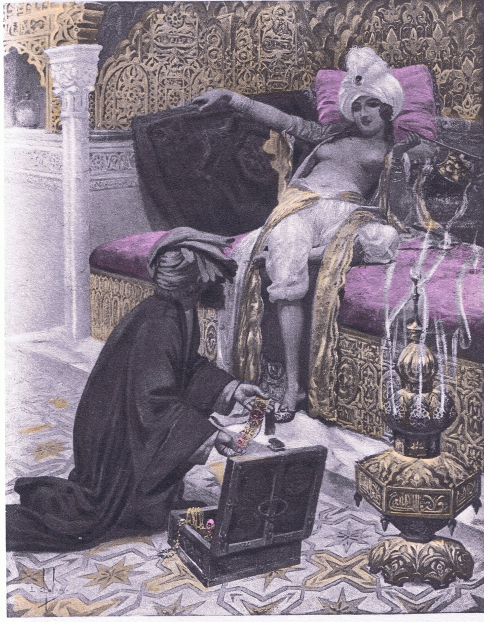 Die Tochter des Königs von Tunis, Illustration aus Decameron von Boccaccio, veröffentlicht von Navarre Society 1930er Jahre (Litho) von Louis Chalon