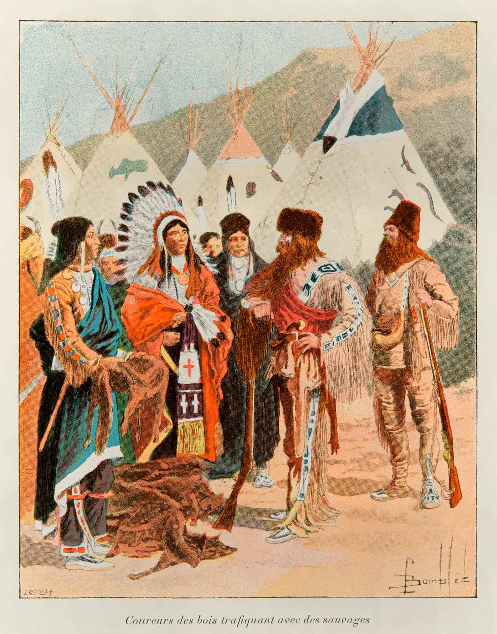 Bombled Louis; Waldläufer und Händler mit Wilden im 18. Jahrhundert (Trapper in Kanada); Geschichte von Neufrankreich von Eugene Guenin - 1900 von Louis Charles Bombled