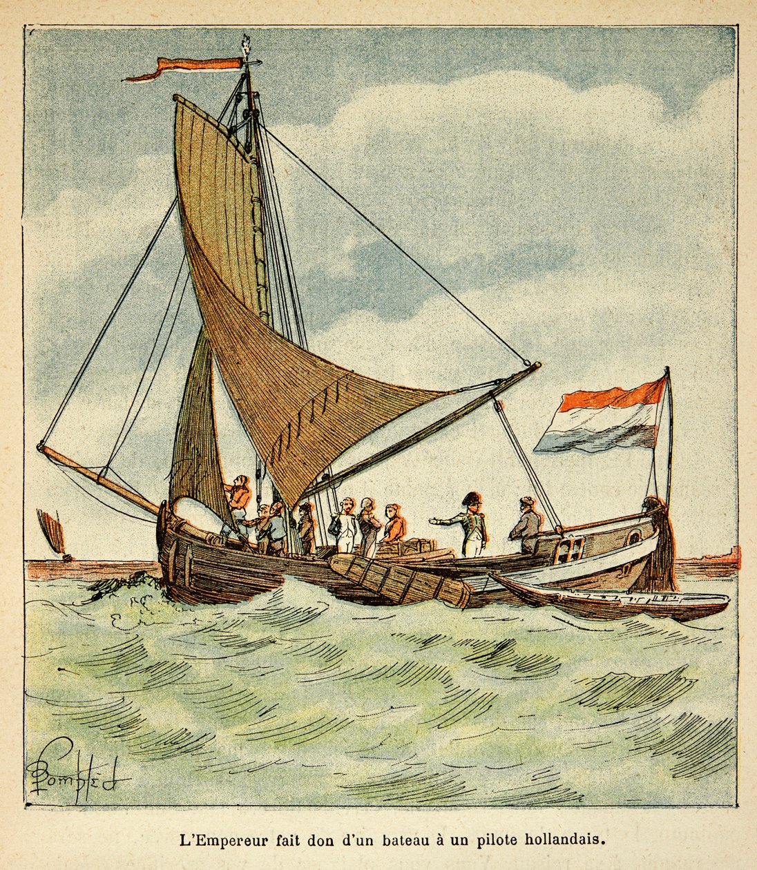 Illustration von Louis Bombled (1862-1927) aus dem Buch „Das Memorial von St. Helena“ von Graf Emmanuel de Las Cases (1766-1842): Napoleon schenkt einem niederländischen Piloten während seines Besuchs in Holland ein Boot von Louis Charles Bombled