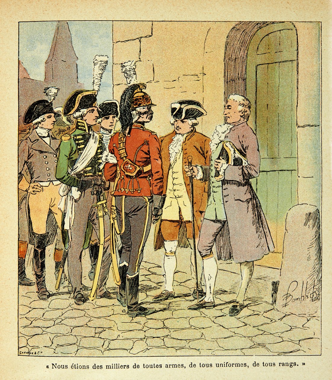 Illustration von Louis Bombled aus dem Buch „Das Memorial von Saint Helena“ von Graf Emmanuel de Las Cases: Emigranten nach Koblenz während der Revolution von Louis Charles Bombled