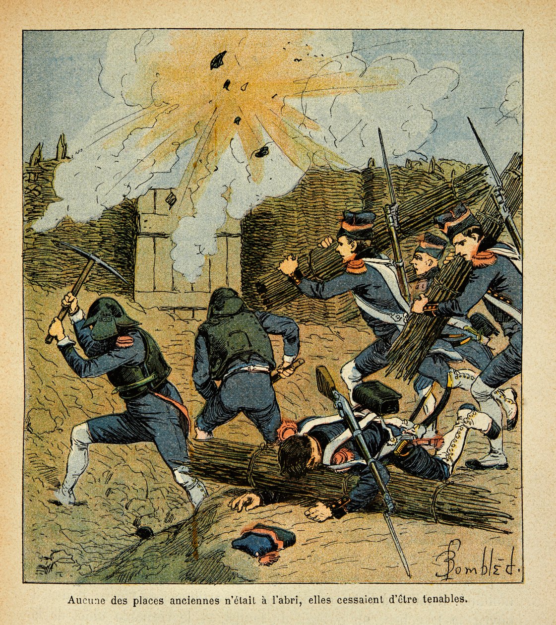 Illustration von Louis Bombled (1862-1927) aus dem Buch „Das Memorial von Saint Helena“ von Graf Emmanuel de Las Cases (1766-1842): Belagerung einer Stadt, Privatbesitz von Louis Charles Bombled