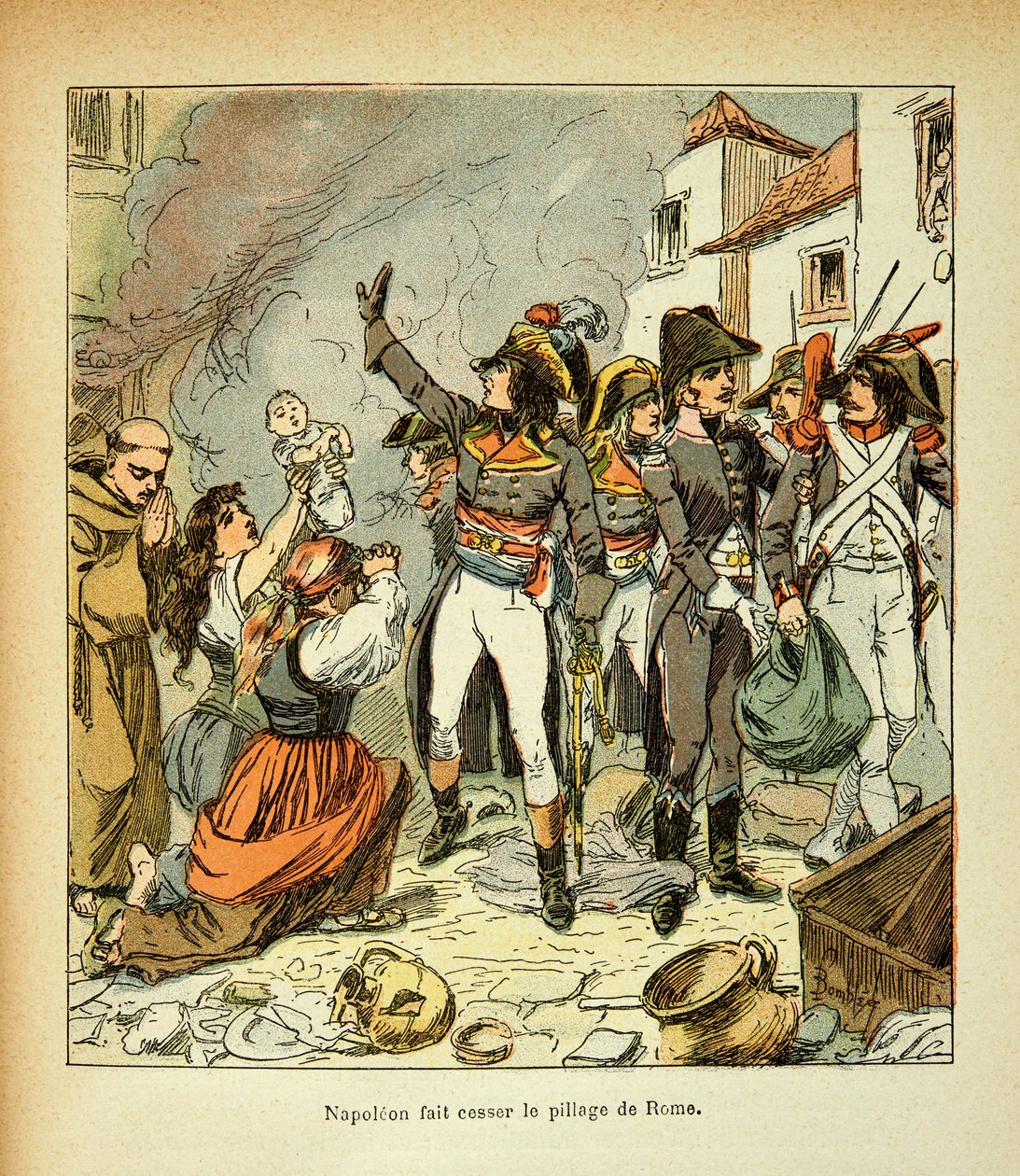 Illustration von Louis Bombled (1862-1927) aus dem Buch „Das Memorial von St. Helena“ von Graf Emmanuel de Las Cases (1766-1842): Bonaparte stoppt die Plünderung Roms von Louis Charles Bombled