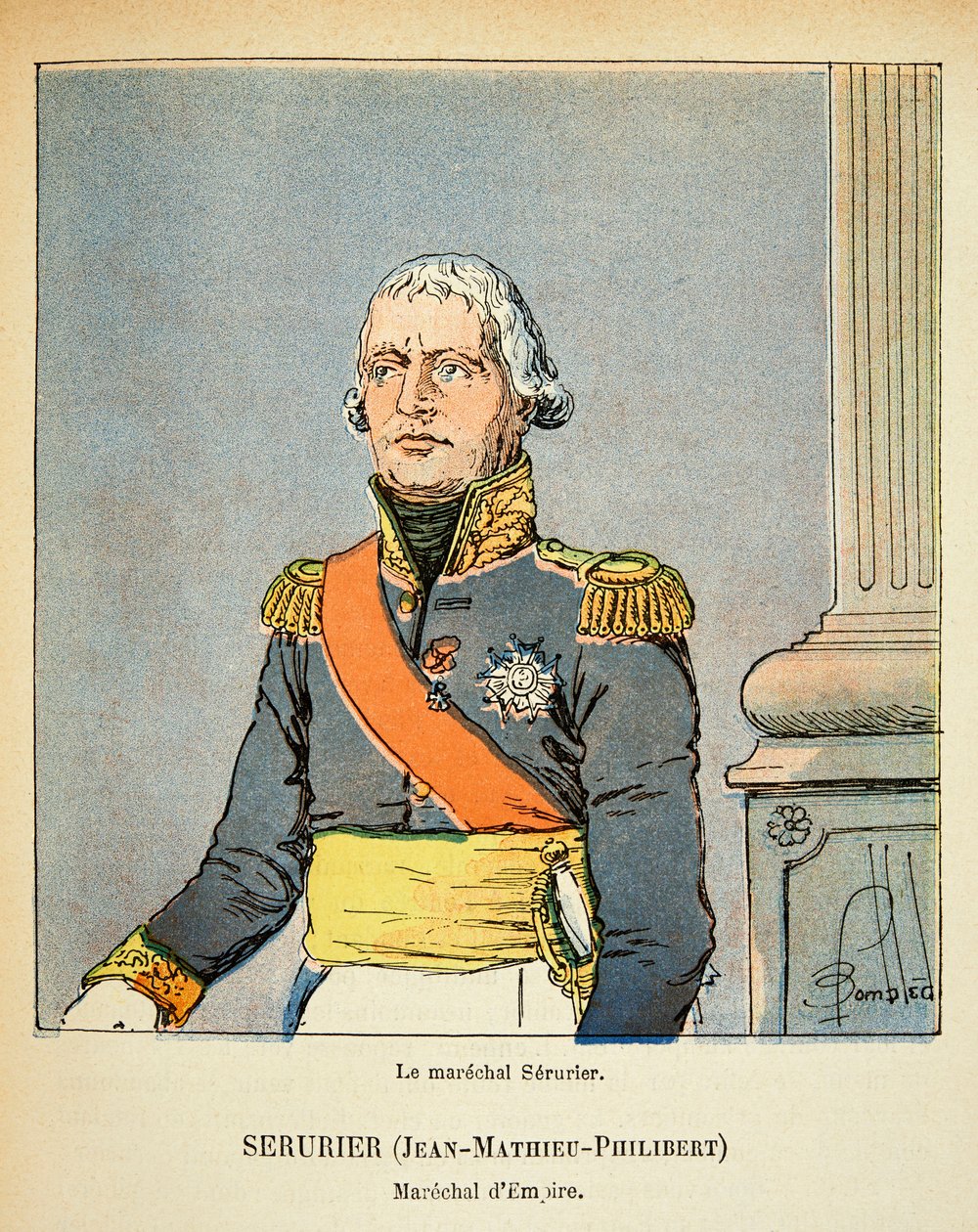 Illustration aus dem Buch „The Memorial of Saint Helene“ von Graf Emmanuel de Las Cases: Porträt von Marschall Jean Mathieu Philibert Serurier von Louis Charles Bombled