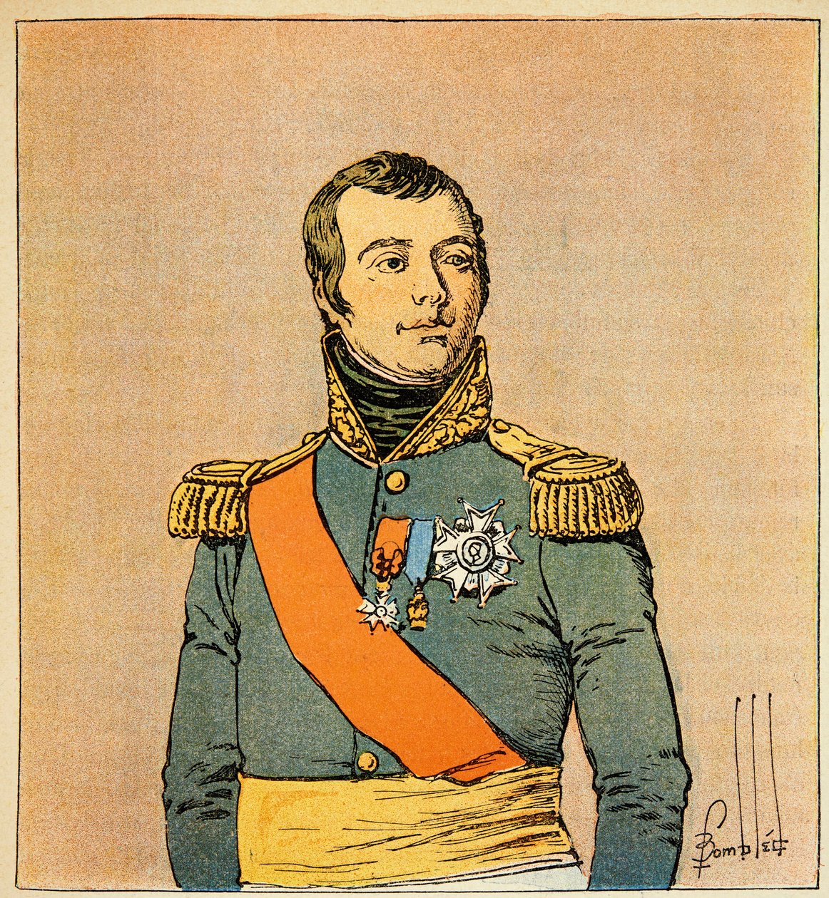 Illustration von Louis Bombled (1862-1927) aus dem Buch „Das Memorial von Saint Helena“ von Graf Emmanuel de Las Cases (1766-1842): Porträt von Marschall Etienne Macdonald (1765-1840), Herzog von Taranto, Privatbesitz von Louis Charles Bombled
