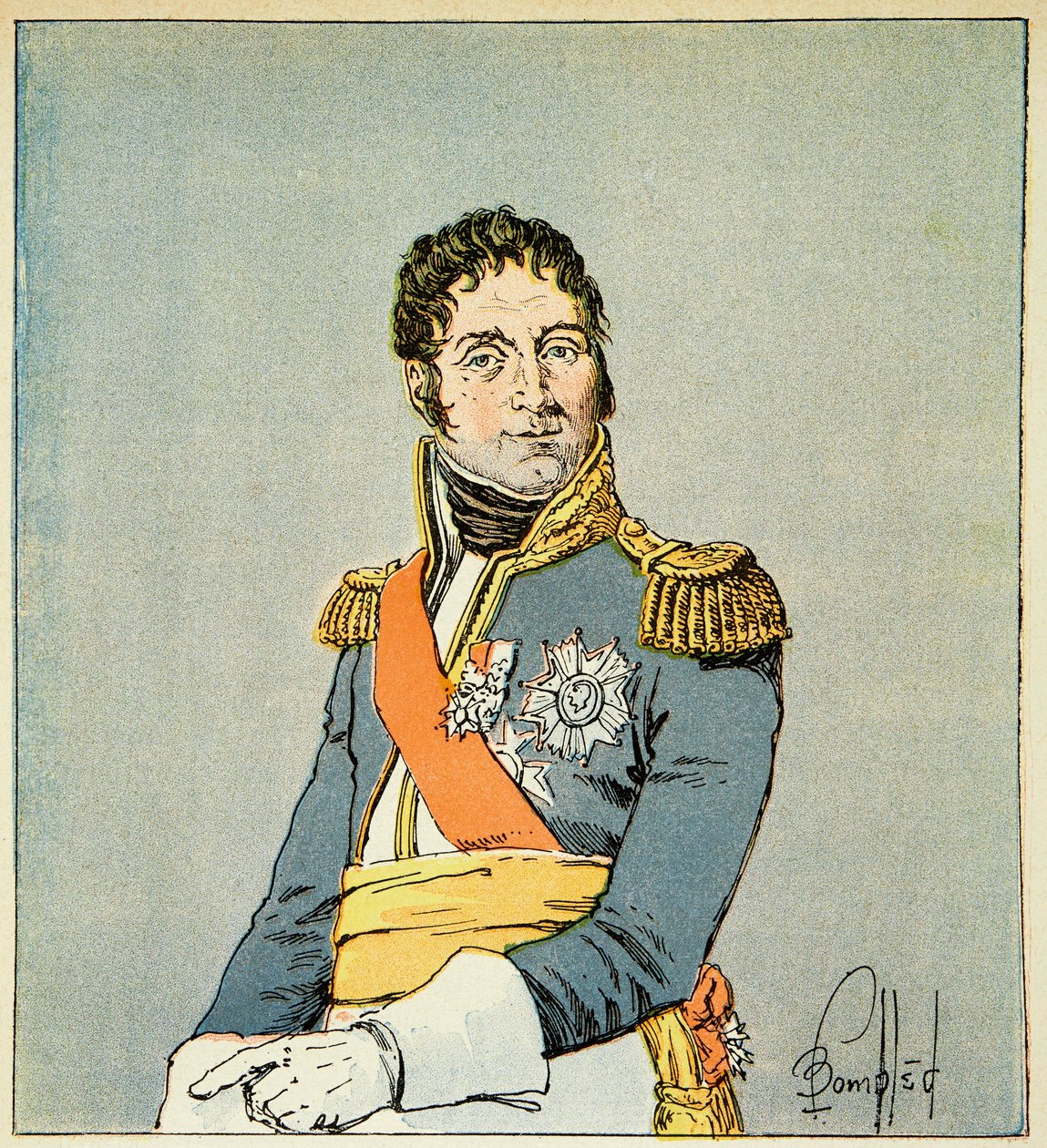 Illustration von Louis Bombled (1862-1927) aus dem Buch „Das Memorial von Saint Helena“ von Graf Emmanuel de Las Cases (1766-1842): Porträt von Marschall André Masséna (1758-1817), Herzog von Rivoli und Prinz von Essling, Privatbesitz von Louis Charles Bombled