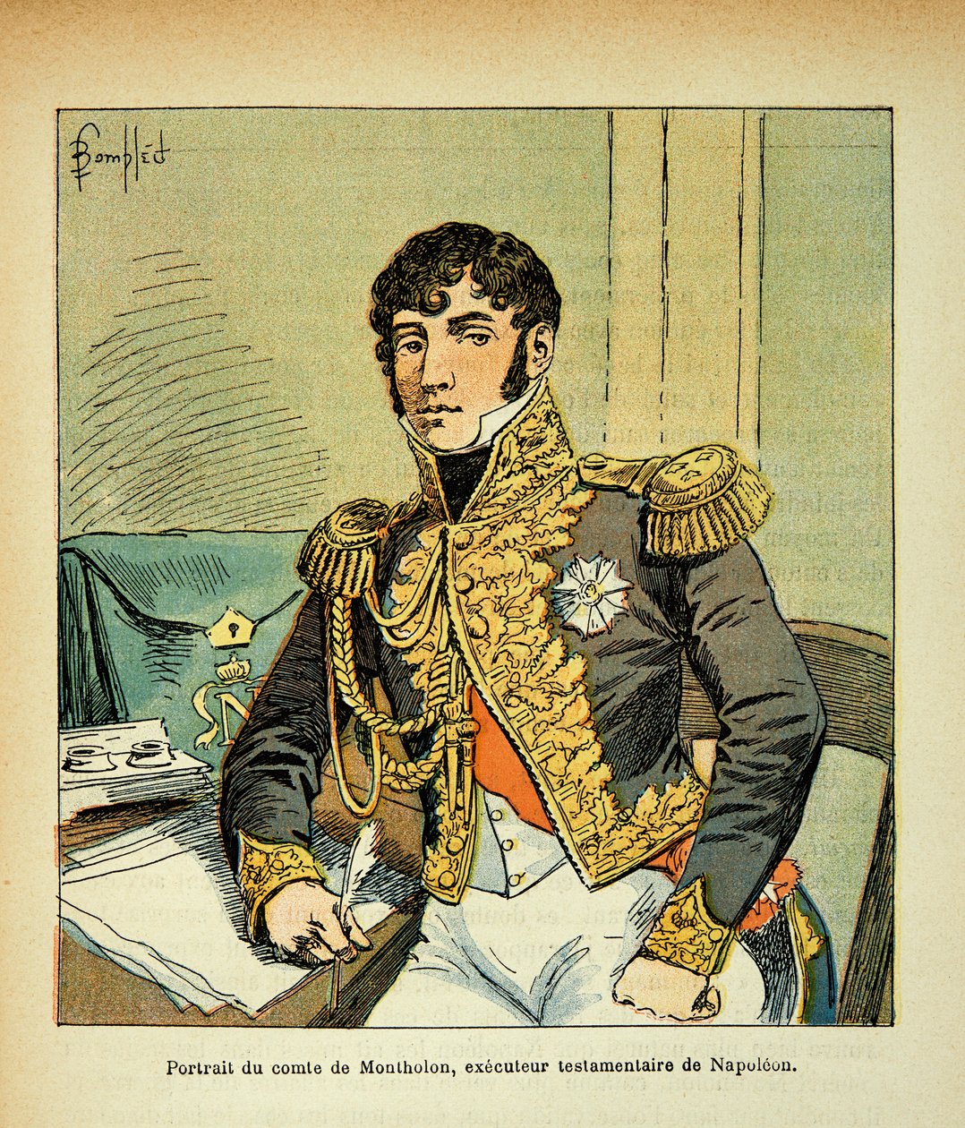 Illustration von Louis Bombled aus dem Buch „Das Memorial von Saint Helene“ von Graf Emmanuel de Las Cases: Porträt von Graf Charles Tristan von Montholon, Vollstrecker von Kaiser Napoleon von Louis Charles Bombled
