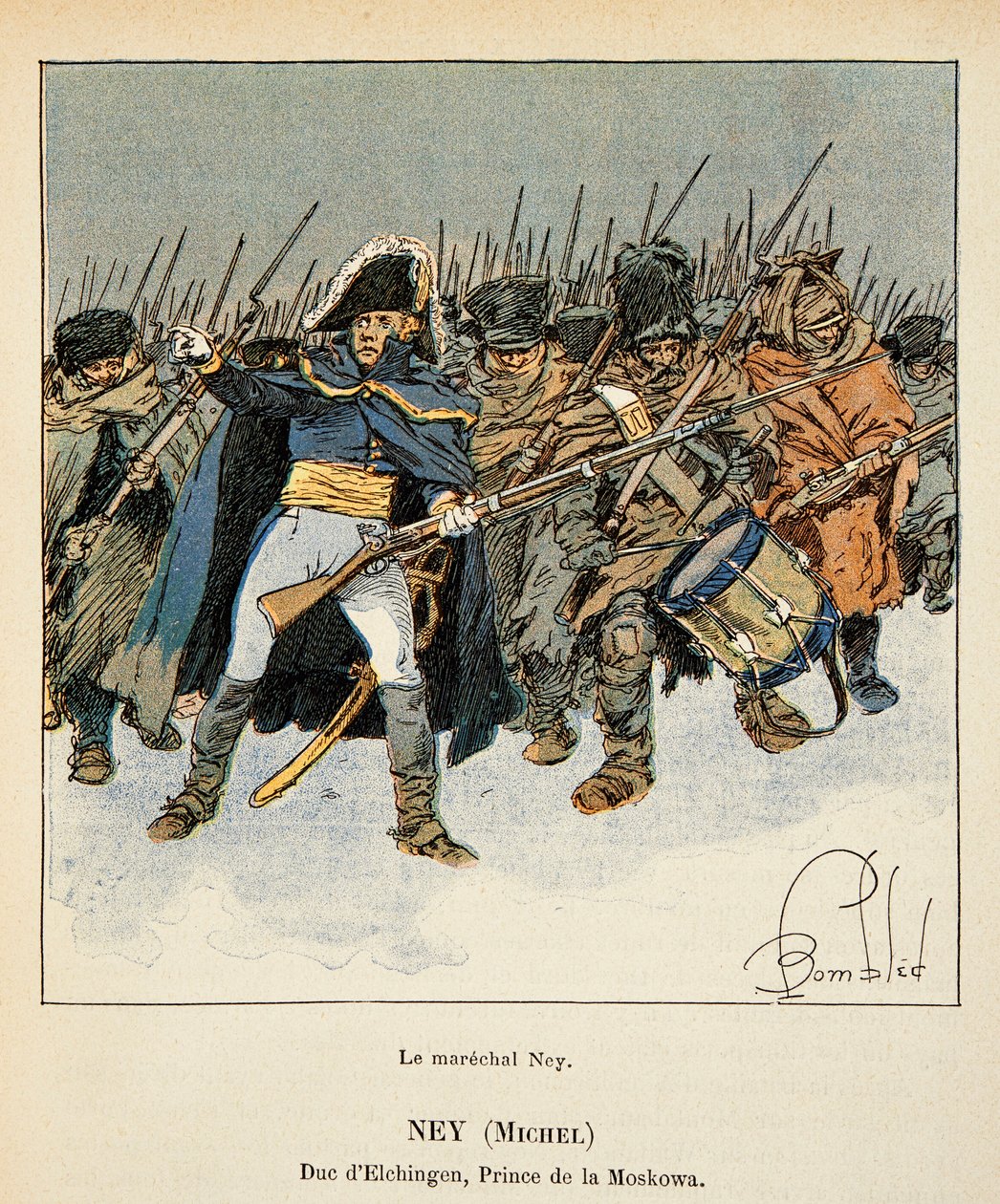 Illustration von Louis Bombled aus dem Buch „Das Memorial von St. Helene“ von Graf Emmanuel de Las Cases: Porträt von Marschall Michel Ney, Herzog von Elchingen, Prinz von Moskova, während des Rückzugs aus Russland, Private Sammlung von Louis Charles Bombled