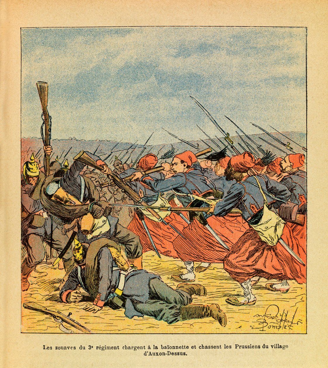 Die Ost-Armee von Eugene Sergeant, illustriert von Louis Bombled: Die Zuaven des 3. Regiments vertreiben die Preußen aus Auxon-Dessus von Louis Charles Bombled