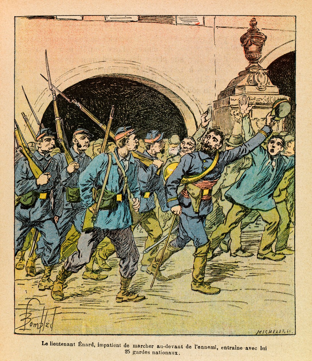 Die Ost-Armee von Eugene Sergeant, illustriert von Louis Bombled: Leutnant Enard führt die Nationalgarde von Epinal von Louis Charles Bombled