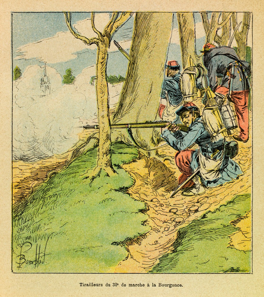 Die östliche Armee: Unter dem Befehl von General Dupre, ein Schuster des 32. Marschregiments in der Schlacht von La Bourgonce im Oktober 1870 von Louis Charles Bombled
