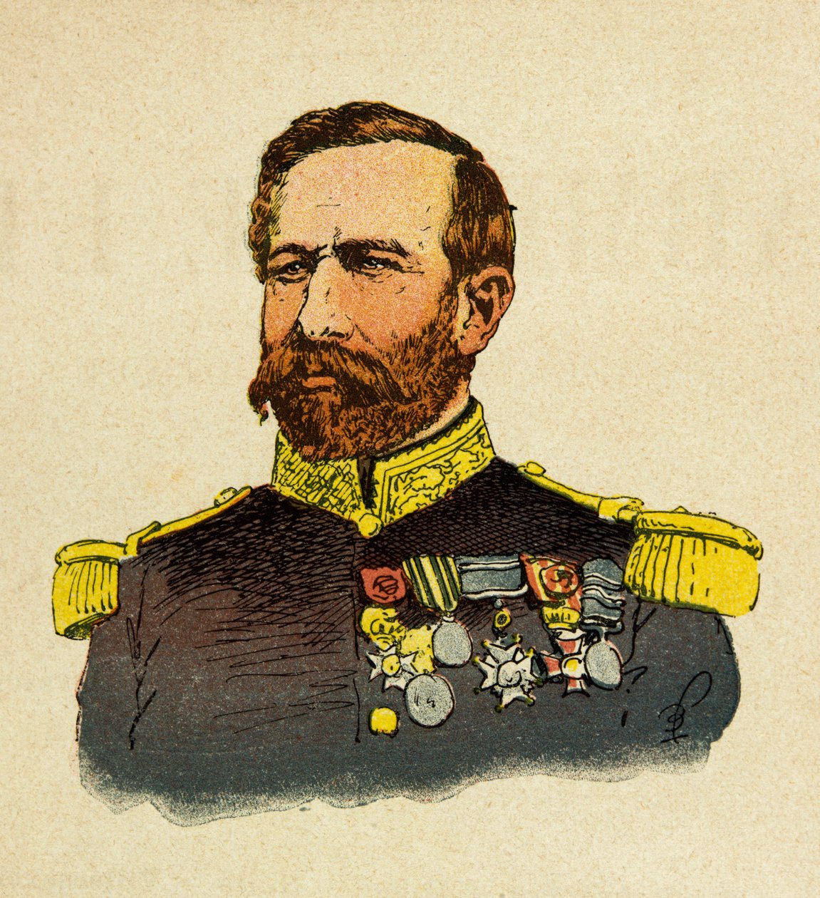 Die östliche Armee von Eugene Sergeant, bekannt als Grenest, illustriert von Louis Bombled (1862-1927) (Französisch-Deutscher Krieg; Feldzug von 1870-1871): Porträt von General Bourbaki (1816-1897), Privatbesitz von Louis Charles Bombled