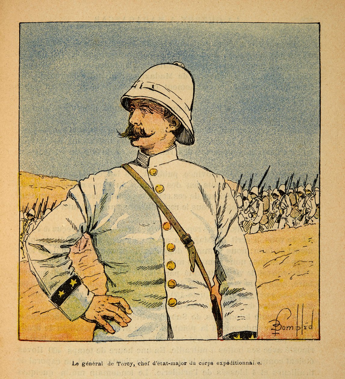 Der Krieg in Madagaskar - Anekdotische Geschichte der französischen Expeditionen von 1885-1895: Porträt von General De Torcy (1844-1918), Stabschef der Expeditionsstreitkräfte in Madagaskar von Louis Charles Bombled