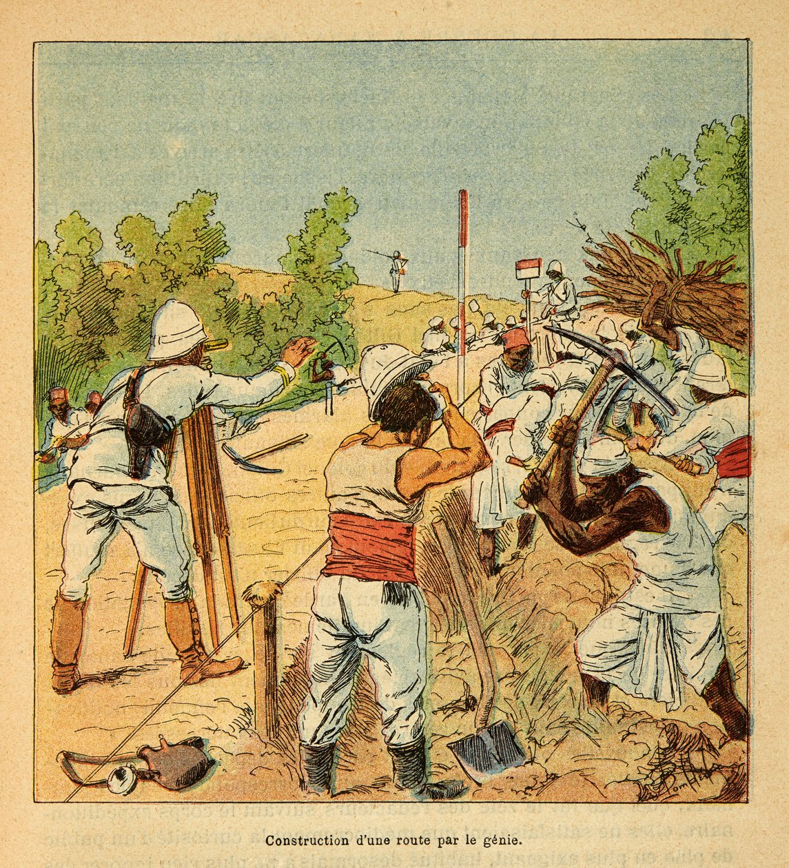 Der Krieg in Madagaskar - Anekdotische Geschichte der französischen Expeditionen von 1885-1895 von Henri Galli dit Galllichet, illustriert von Louis Bombled: Bau einer Straße in Madagaskar durch Genie 1895 von Louis Charles Bombled