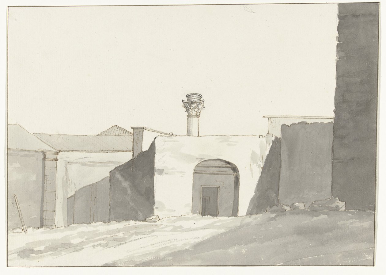 Antike Säule und Gebäude im Hafen von Brindisi von Louis Ducros