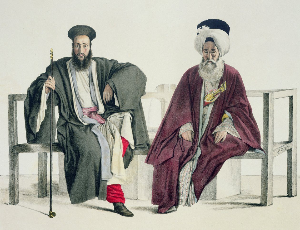 Ein griechischer Priester und ein Türke, graviert von den Thierry Brüdern, 1825 von Louis Dupré