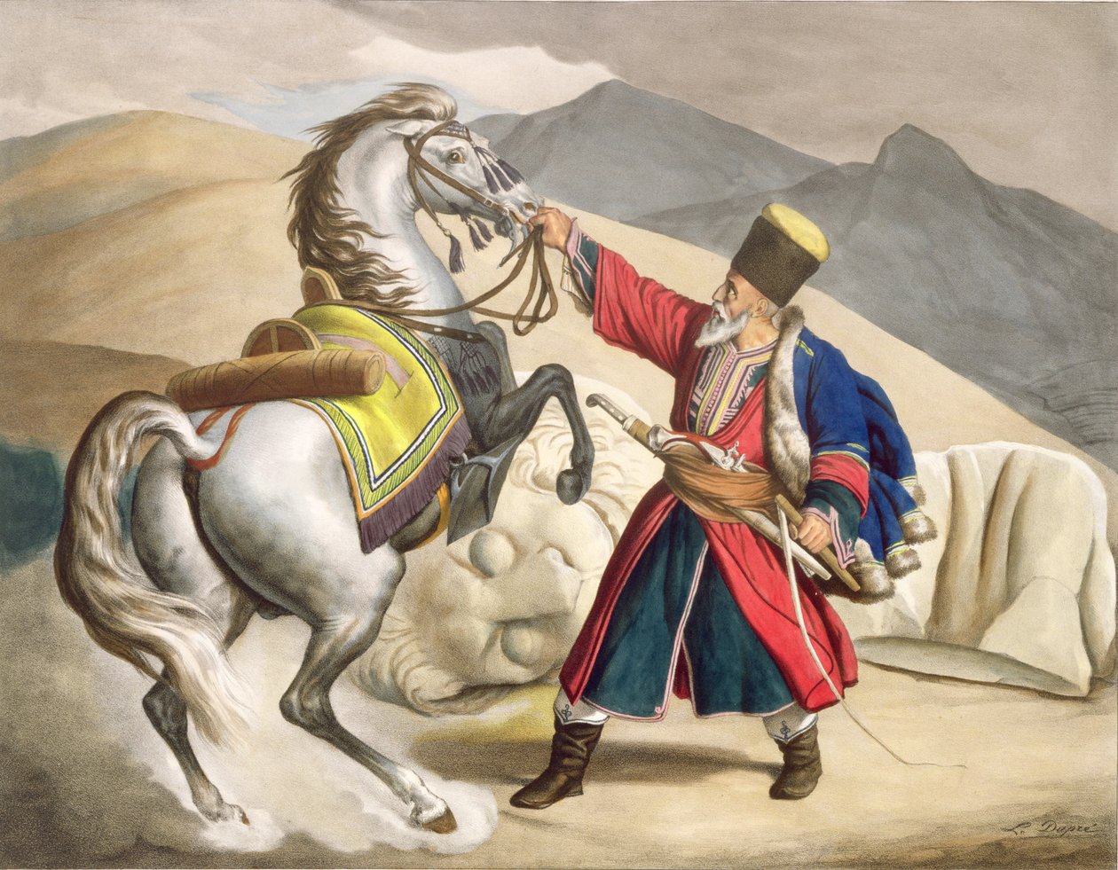 Ein Tatar mit seinem Pferd, graviert von den Thierry-Brüdern, 1825 von Louis Dupré