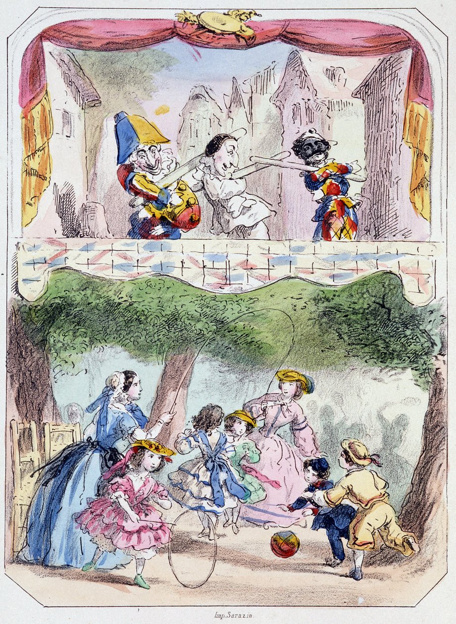 Polichinelle Präzeptor - Lithographie, aus Théâtre des marionnettes du jardin des Tuileries, Text und Zeichnung von Louis Edmond Duranty von Louis Edmond Duranty