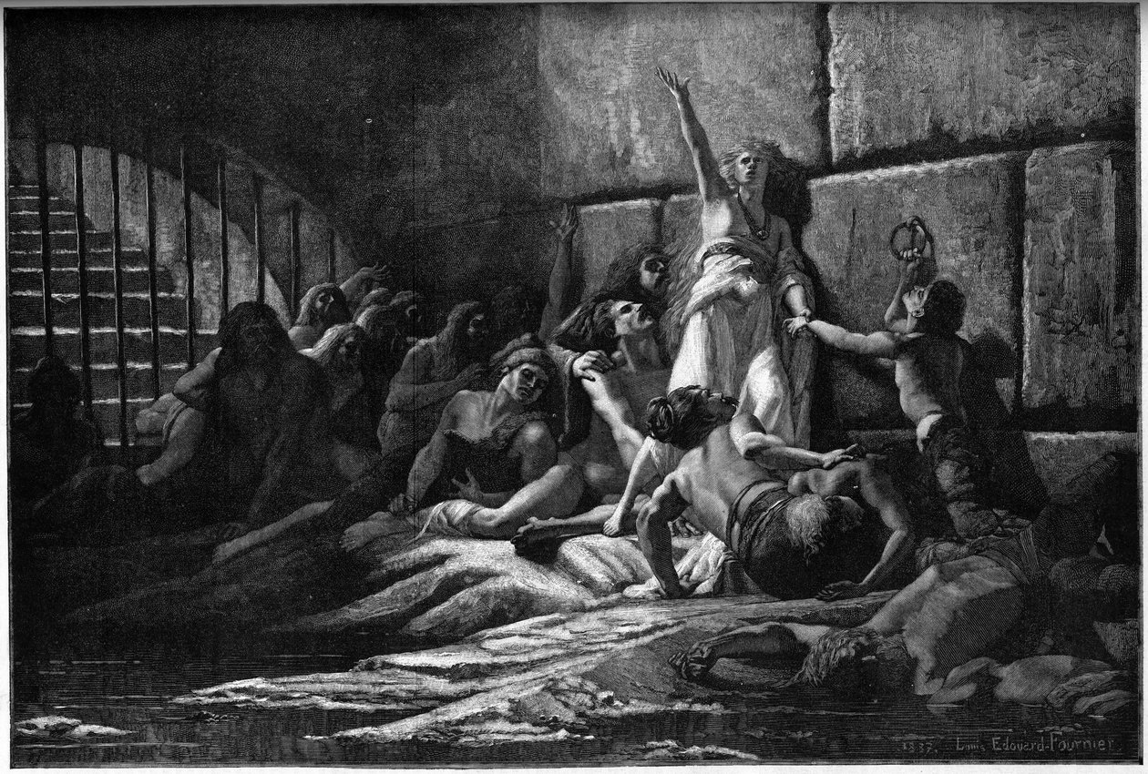Gravur, die Velleda, die Prophetin der Sachsen, darstellt, nach einem Gemälde von Edouard Fournier 1887 von Louis Edouard Paul Fournier