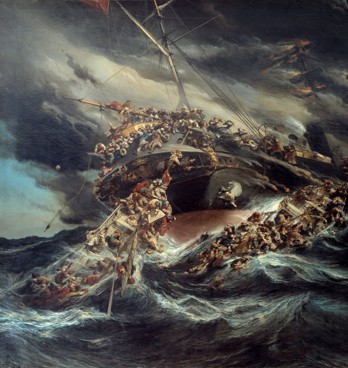 Das Feuer des Dampfers Austria (Detail) von Louis Eugene Gabriel Isabey