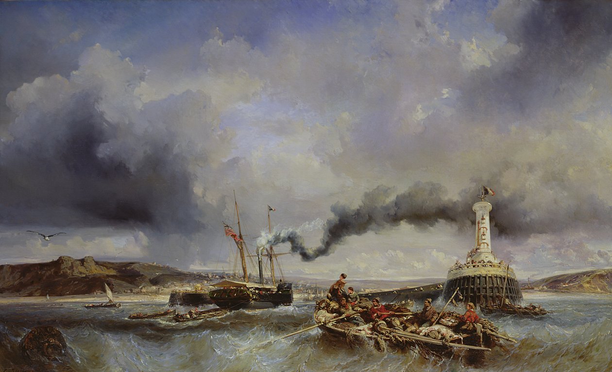 Blick auf den Hafen von Boulogne vom Meer aus, 1843 von Eugene Isabey
