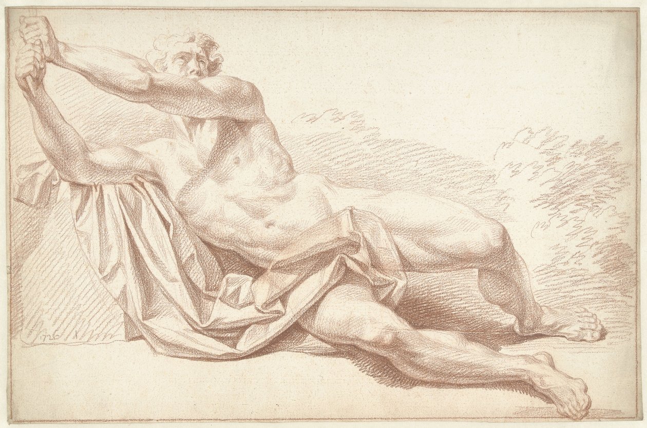 Männlicher Akt, liegend auf der Seite, nach links von Louis Fabritius Dubourg