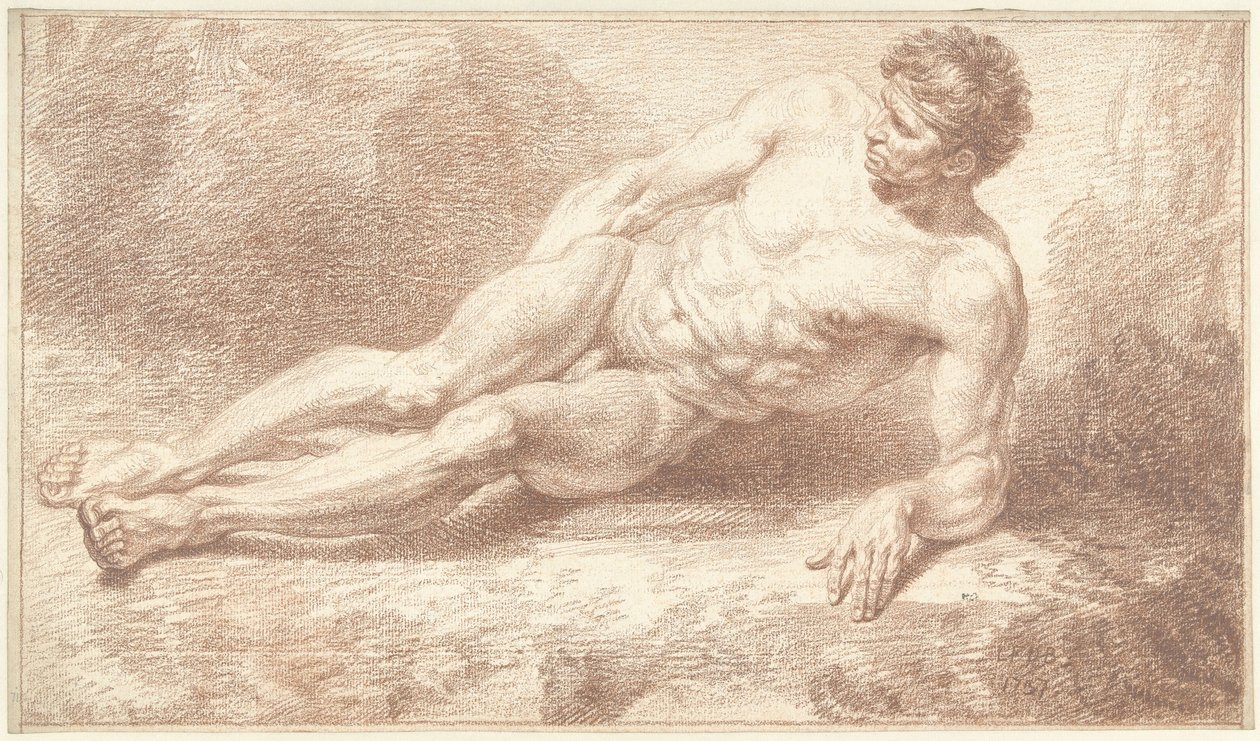 Männlicher Akt, liegend auf der Seite, auf den linken Arm gestützt von Louis Fabritius Dubourg