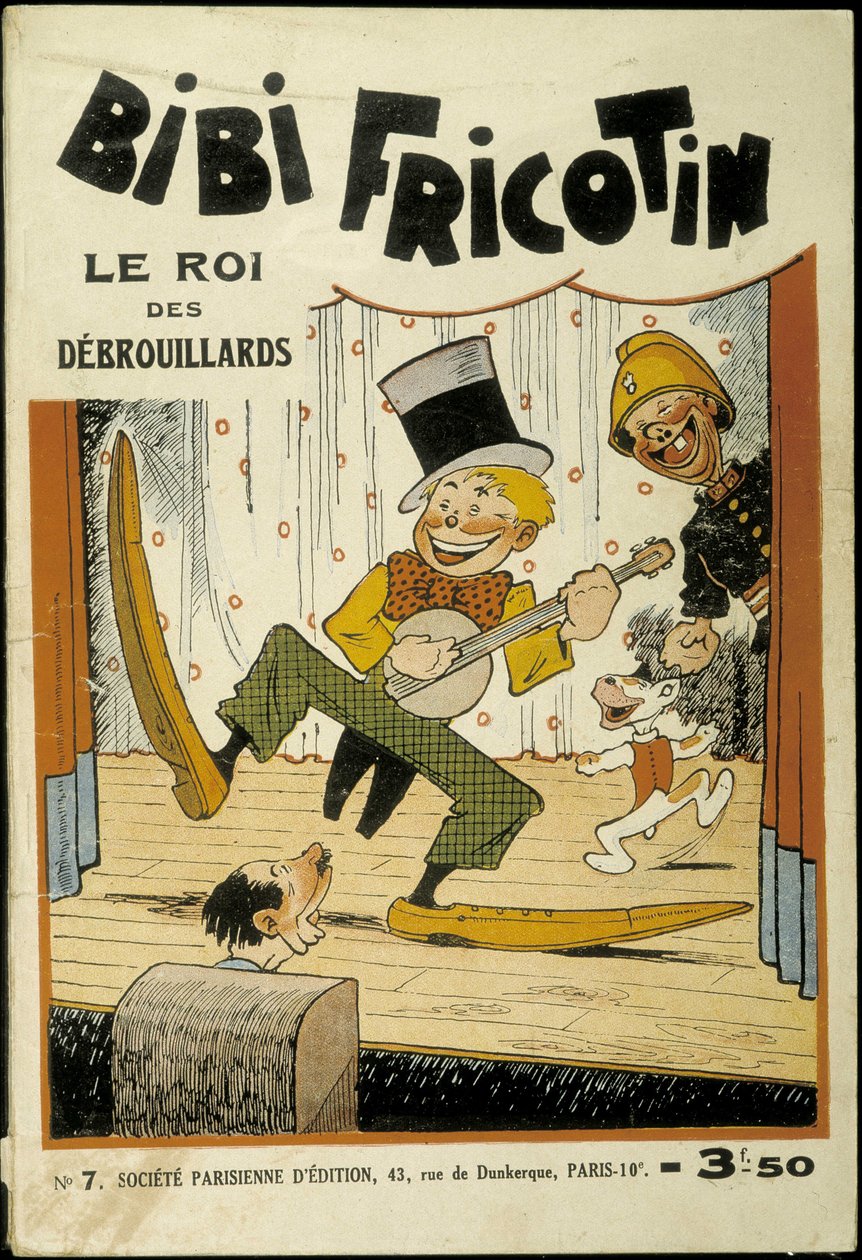 Bibi Fricotin, der König der Gauner (spielt Banjo auf der Bühne) - Titelbild von Nr. 7. Von Louis Forton (1879-1934) von Louis Forton