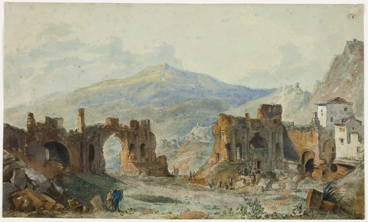 Das antike Theater von Taormina mit Blick auf den Ätna, Studie für Saint Non