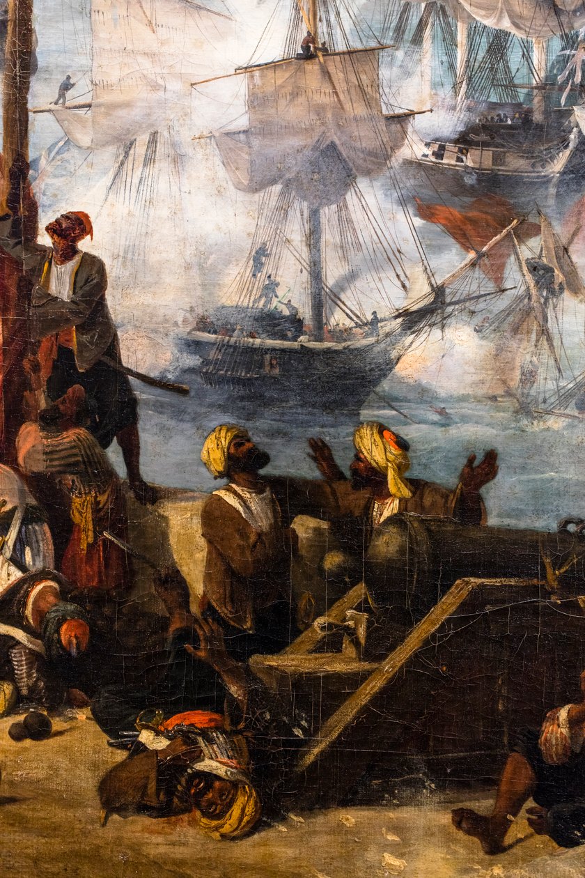 Die Schlacht von Navarin; Blick von der Südspitze der Insel Sphakteria von Louis Garneray