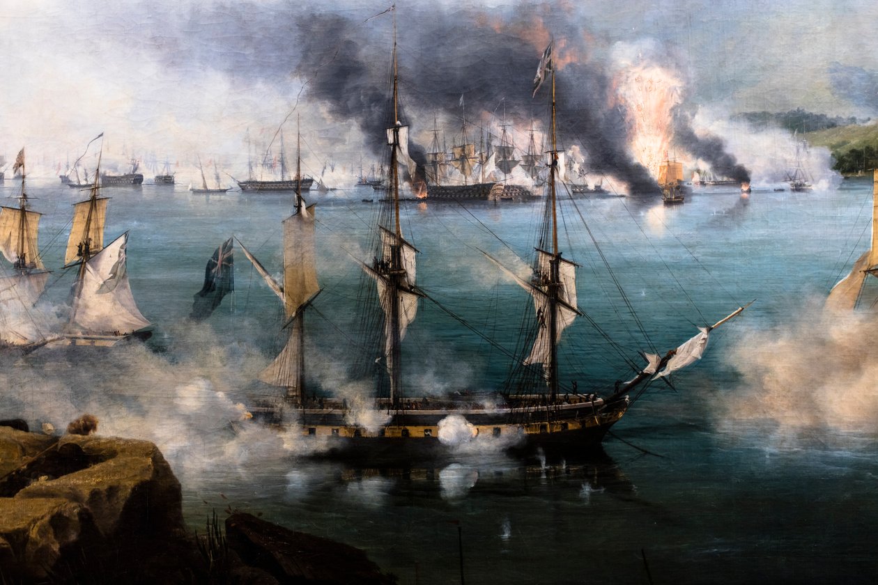 Die Schlacht von Navarin; Blick von der Südspitze der Insel Sphacteria von Louis Garneray