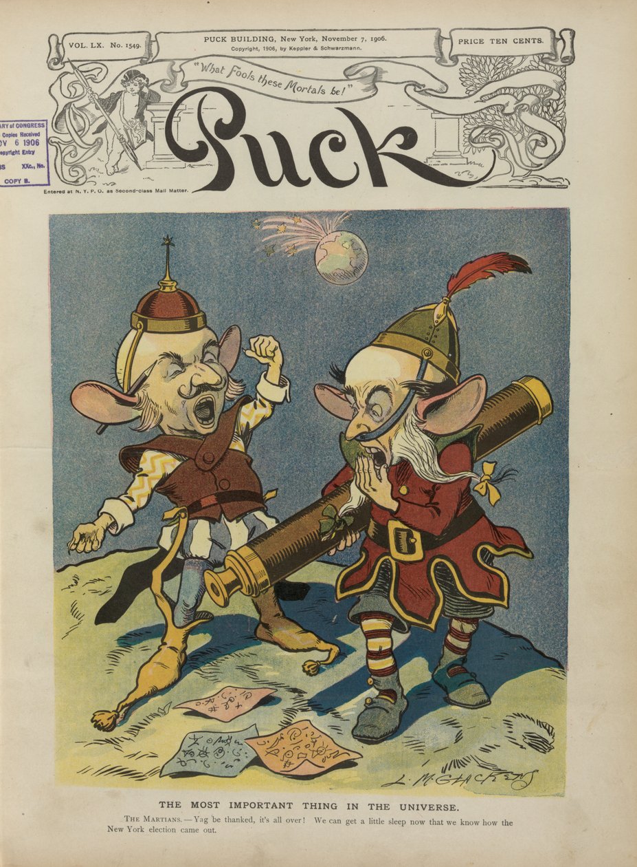 Puck-Cover zur Feier der Wahl von Charles Evans Hughes zum Gouverneur von New York, 1906 von Louis Glackens
