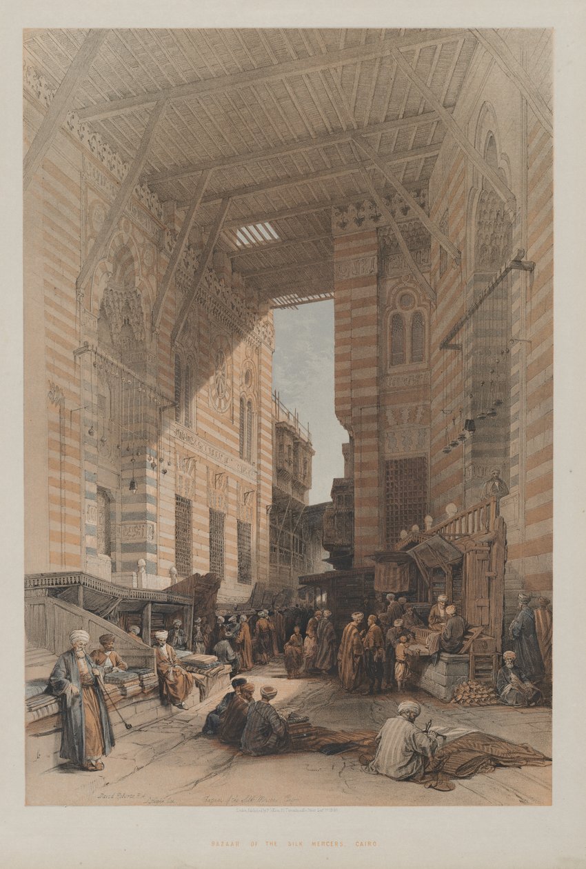 Ägypten und Nubien, Band III: Basar der Seidenhändler, Kairo, 1848 von Louis Haghe