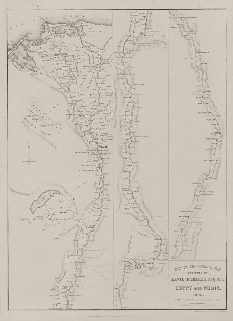 Ägypten und Nubien, Band III: Karte zur Veranschaulichung der Skizzen von David Roberts, Esq: R.A. in Ägypten und Nubien 1849 von Louis Haghe