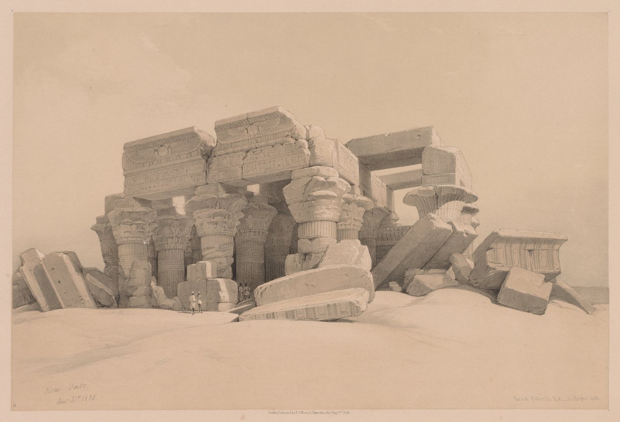Ägypten und Nubien: Band I - Nr. 1, Nr. 2, Überreste des Portikus des Tempels von Kom Ombo, 1838 von Louis Haghe