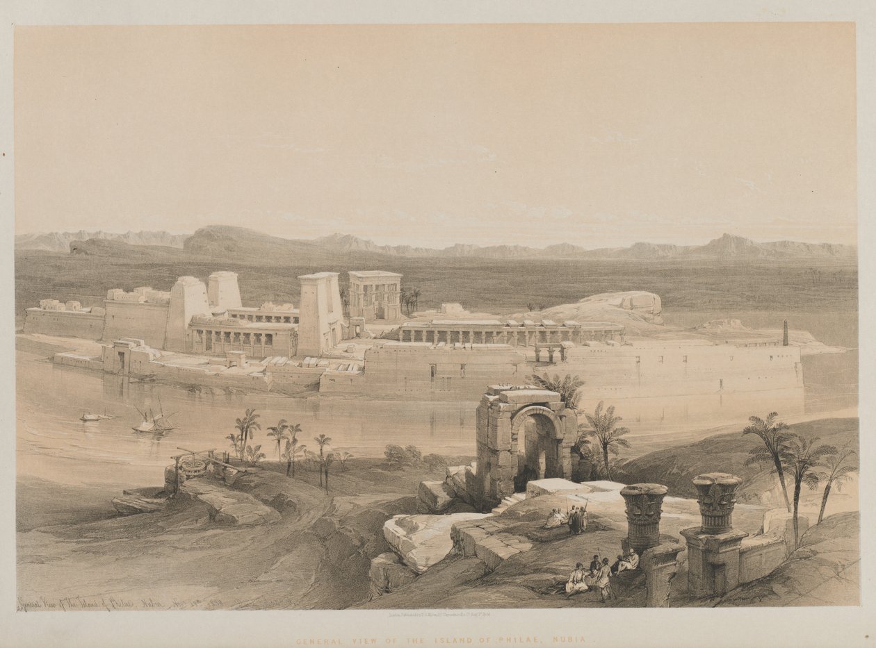 Ägypten und Nubien, Band I: Gesamtansicht der Insel Philae, Nubien, 1846 von Louis Haghe