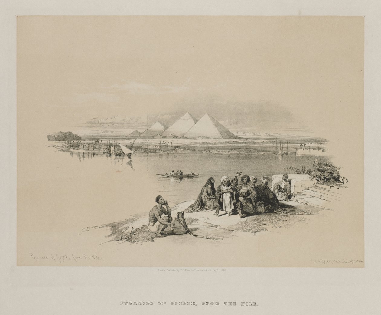 Ägypten und Nubien, Band I: Pyramiden von Gizeh, vom Nil aus, 1846 von Louis Haghe