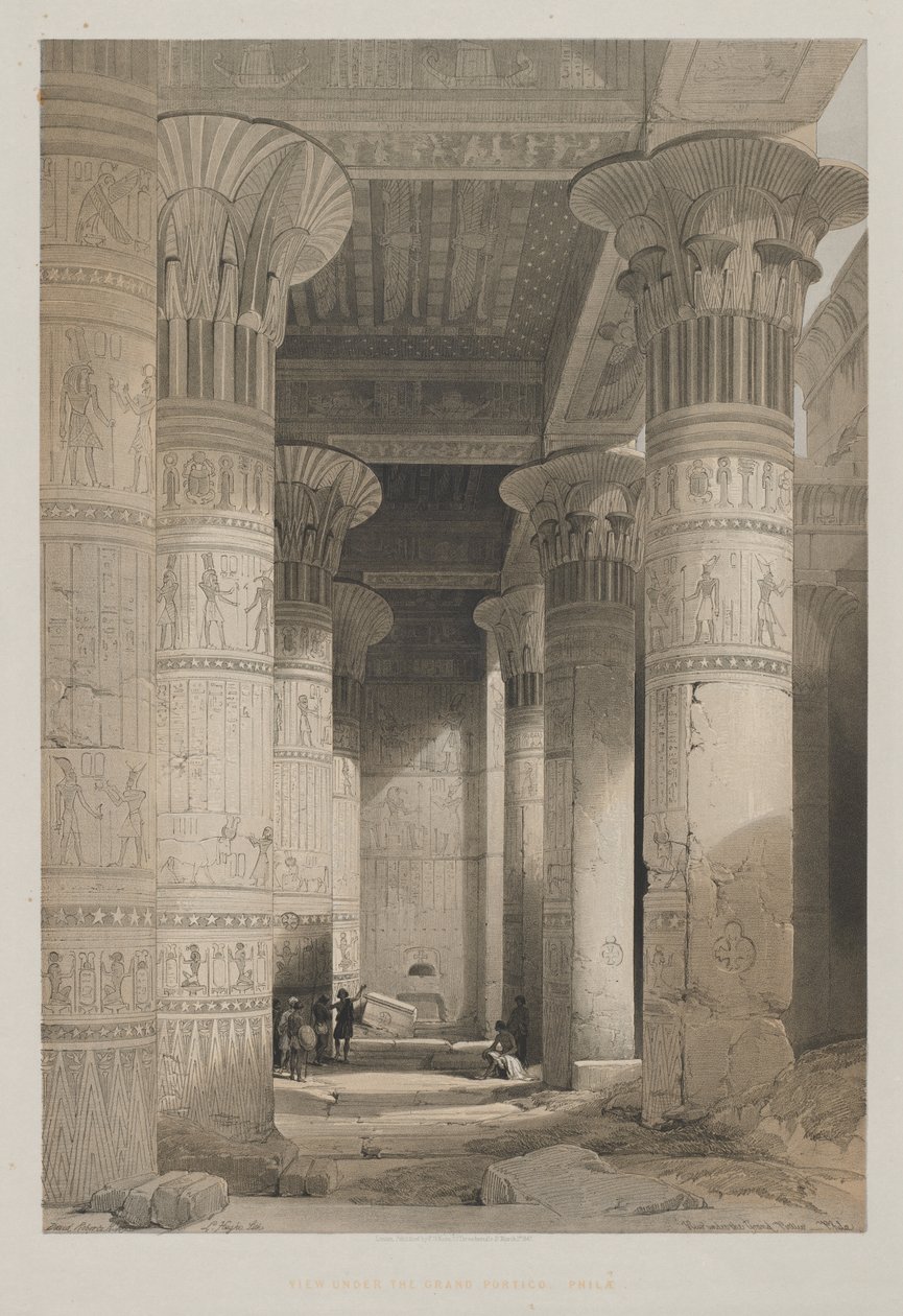 Ägypten und Nubien, Band I: Blick unter dem großen Portikus des Tempels, Philae von Louis Haghe
