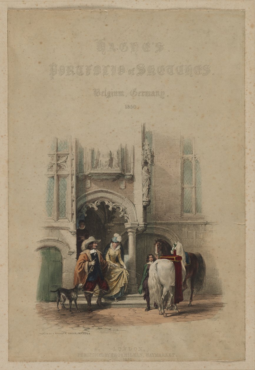 Haghes Portfolio von Skizzen. Belgien. Deutschland, Bd. III: Titelseite, an einer Tür...Brügge, 1850 von Louis Haghe