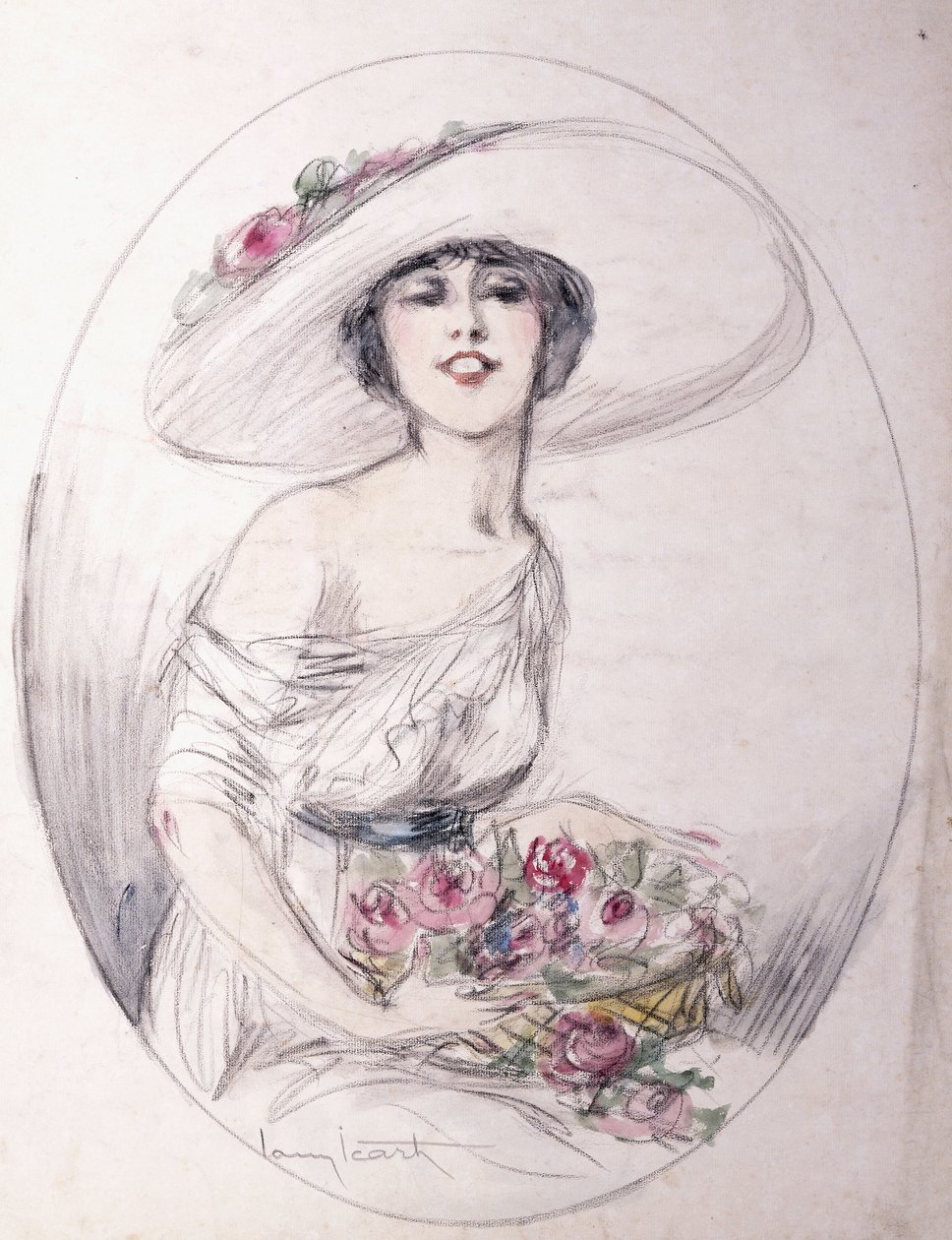 Mädchen mit Blumenstrauß von Louis Icart