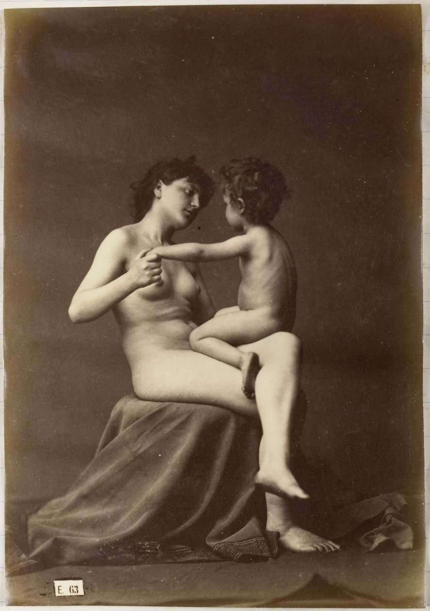 Studie eines weiblichen Akts, sitzend mit einem nackten Kind auf dem Schoß von Louis Jean Baptiste Igout (attributed to)