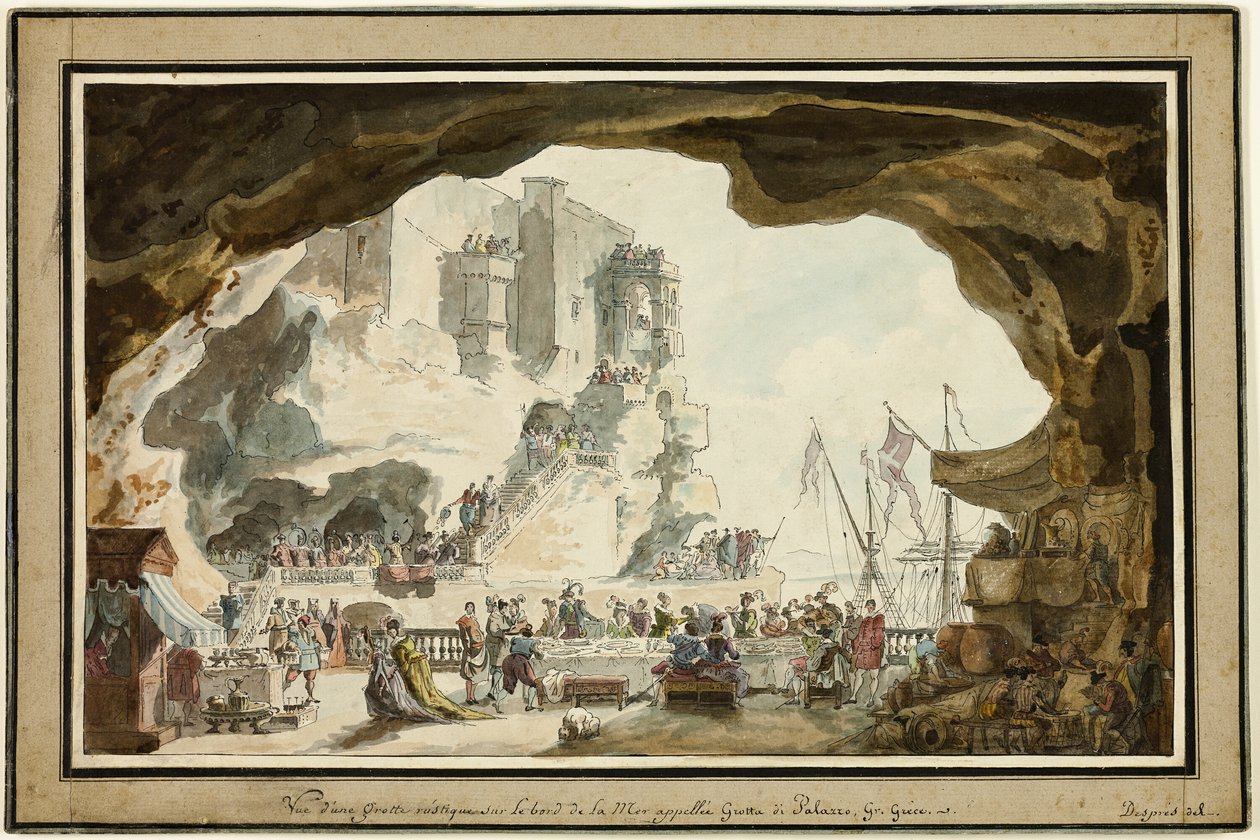 Blick auf die Grotta di Palazzo mit Bankett von Louis Jean Desprez