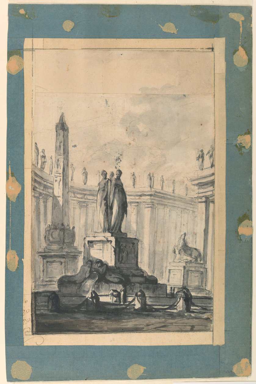 Architektonische Fantasie mit Brunnen und Obelisk von Louis Joseph Le Lorrain